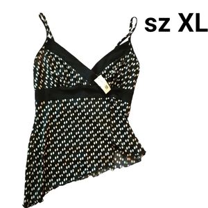 Deadstock Studio Y Maurice's sz XL Black Sheer Polka Dot Flowy Asymmetrical Tank